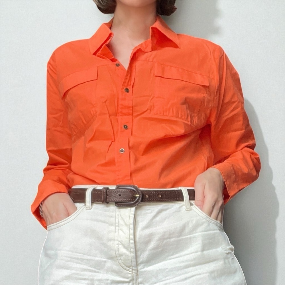 J. Peterman Shirt Tangerine Button Front Shirt Orange Cotton M